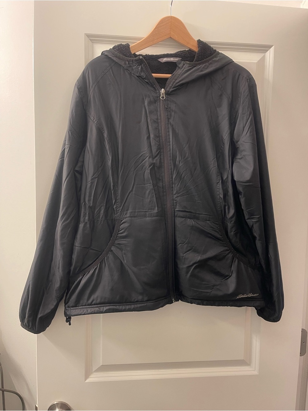 Eddie Bauer Black Hooded Sherpa-Trim Puffer Jacket